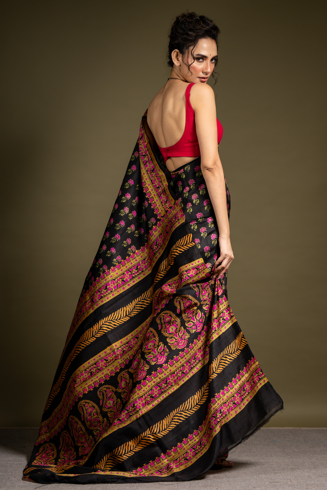 Noir Blossom Silk Saree: The Night Garden of Timeless Elegance