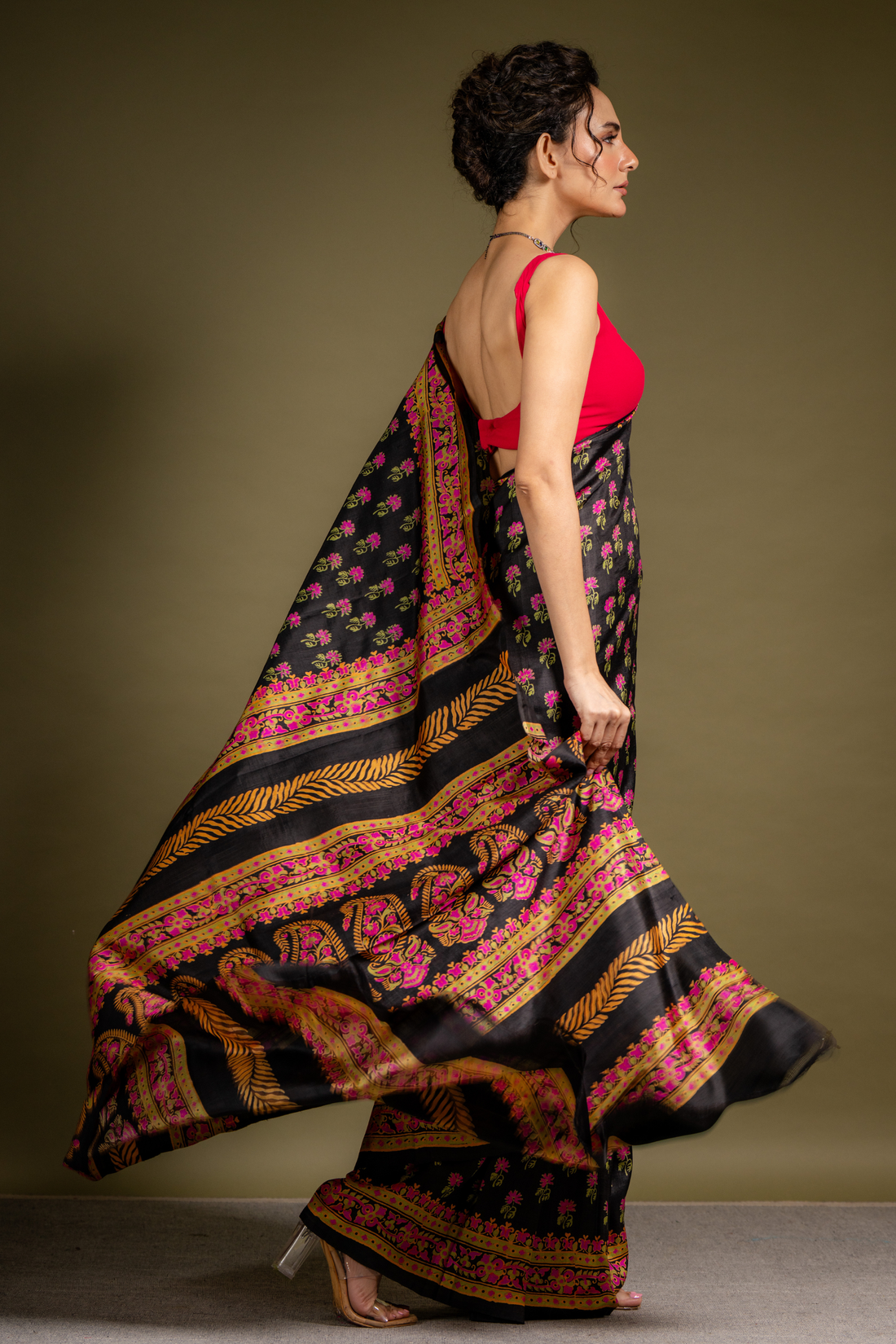 Noir Blossom Silk Saree: The Night Garden of Timeless Elegance