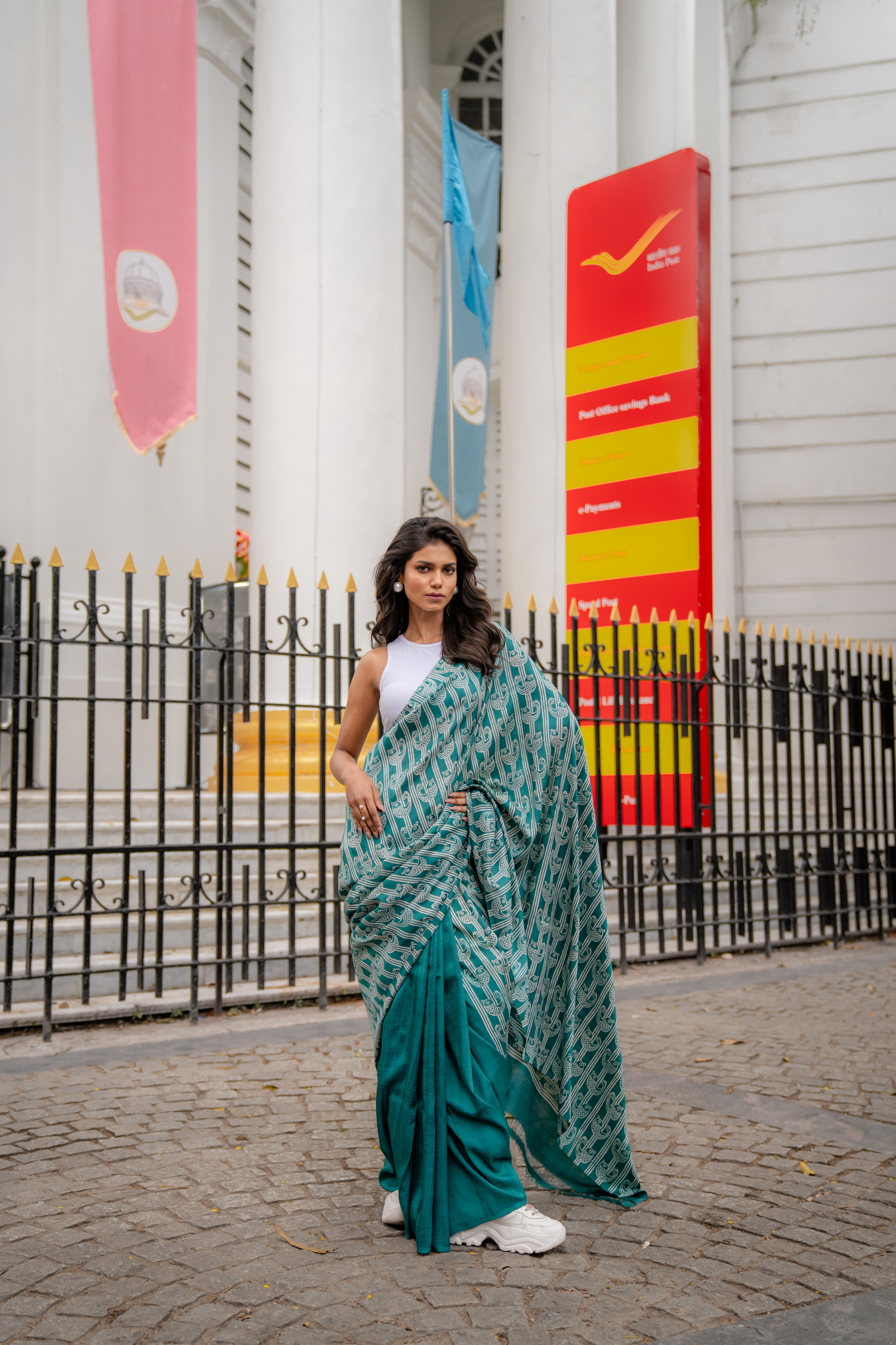 Teal Matsya Hand Block Print Saree: A Wave of Contemporary Tradition