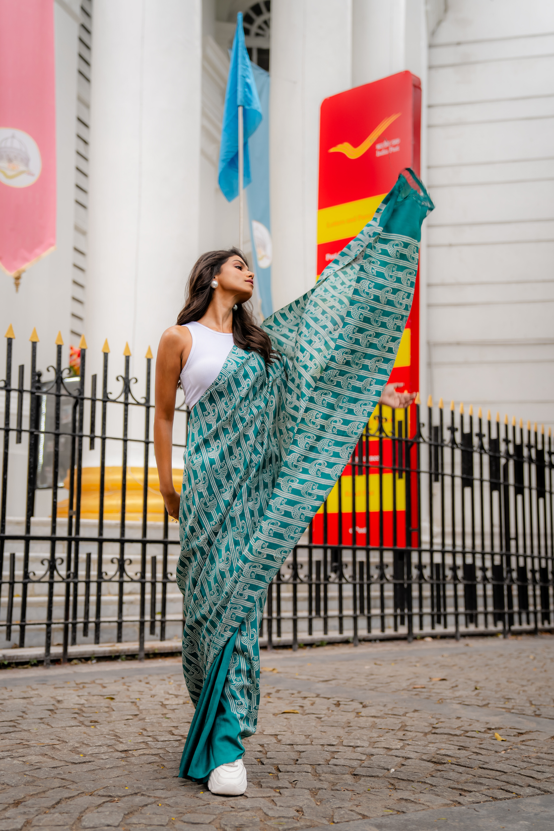 Teal Matsya Hand Block Print Saree: A Wave of Contemporary Tradition
