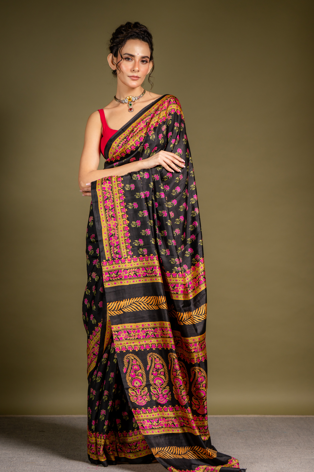 Noir Blossom Silk Saree: The Night Garden of Timeless Elegance