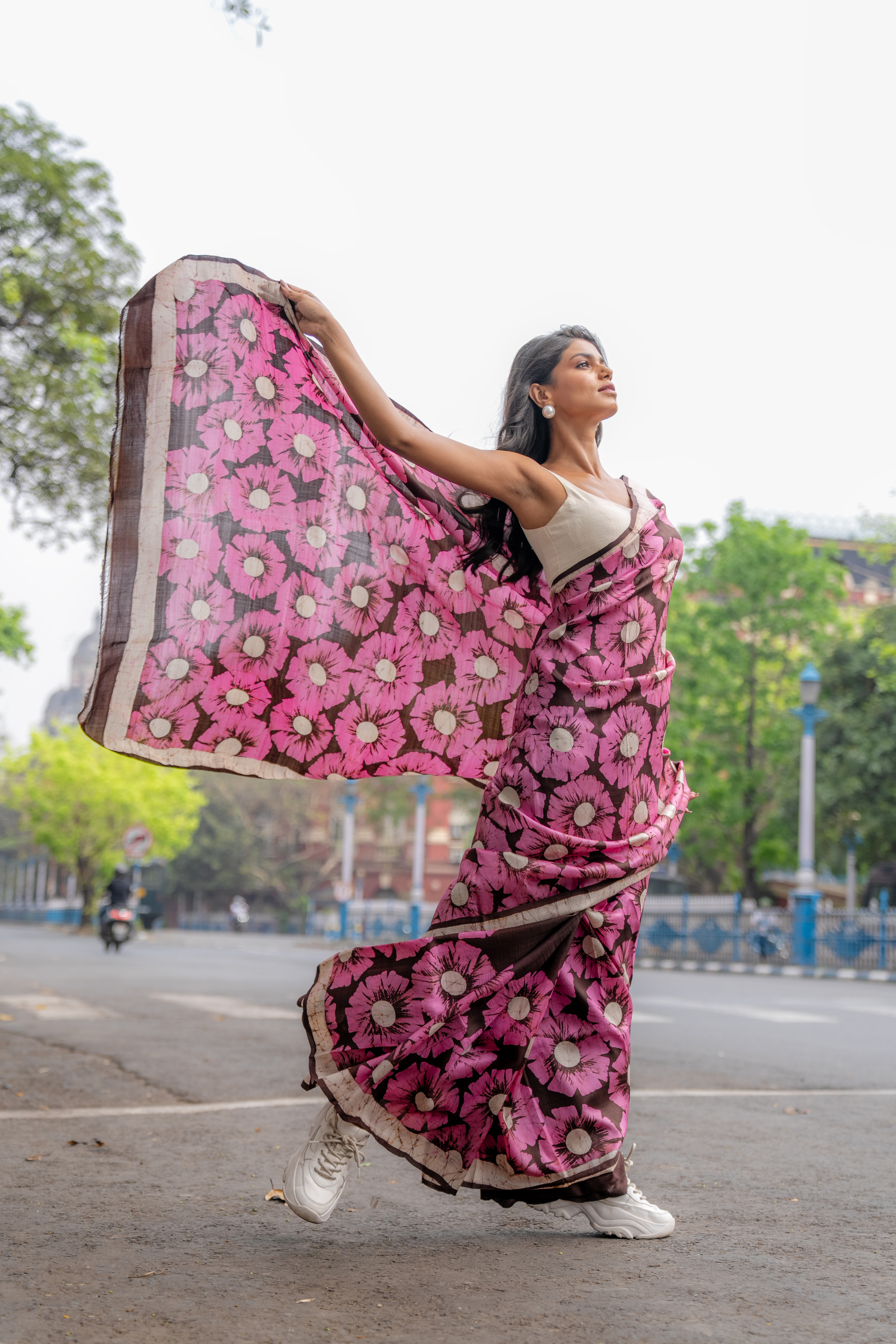 Rosy Petals Hand Block Print Saree: A Bloom of Vibrant Grace