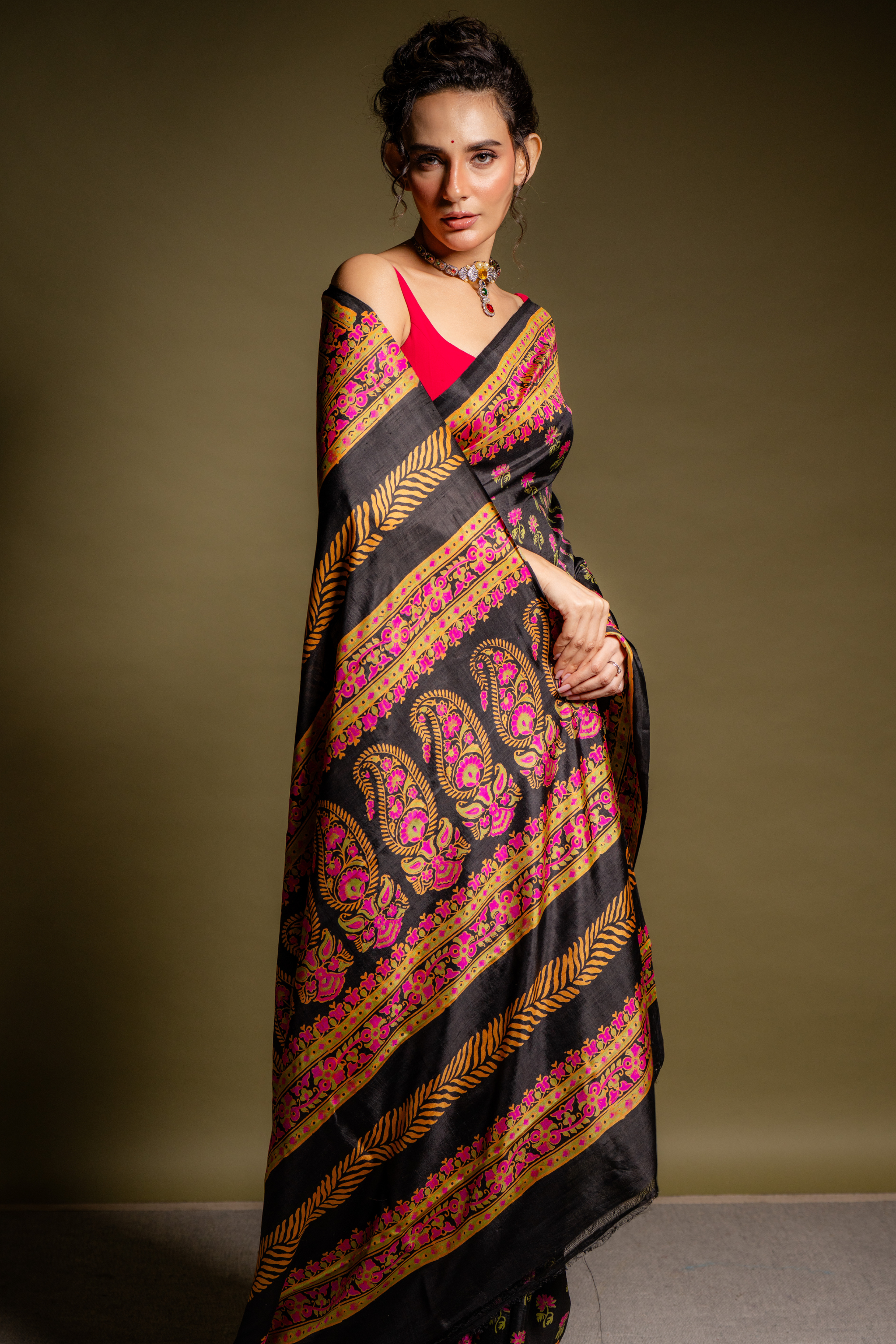 Noir Blossom Silk Saree: The Night Garden of Timeless Elegance