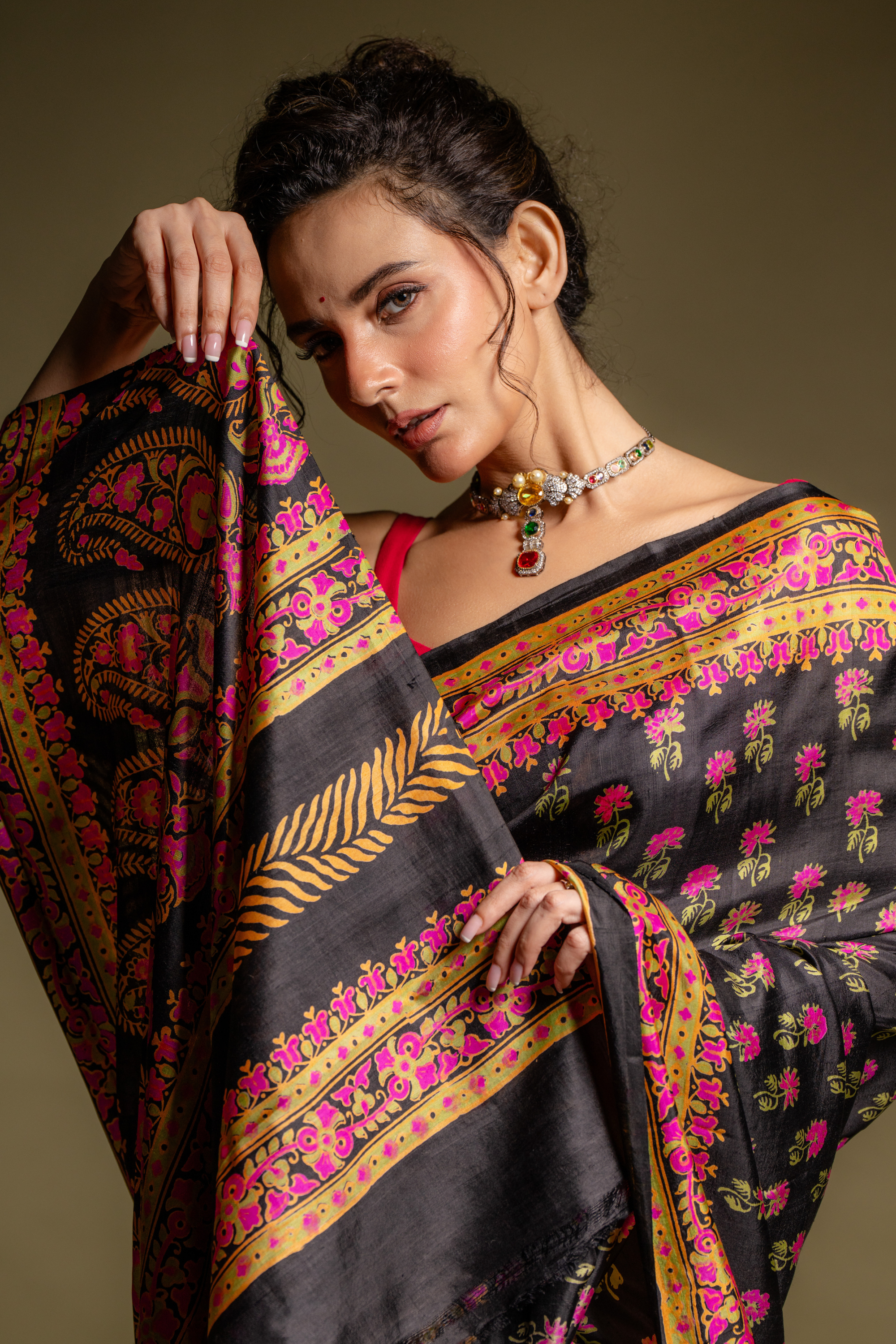 Noir Blossom Silk Saree: The Night Garden of Timeless Elegance