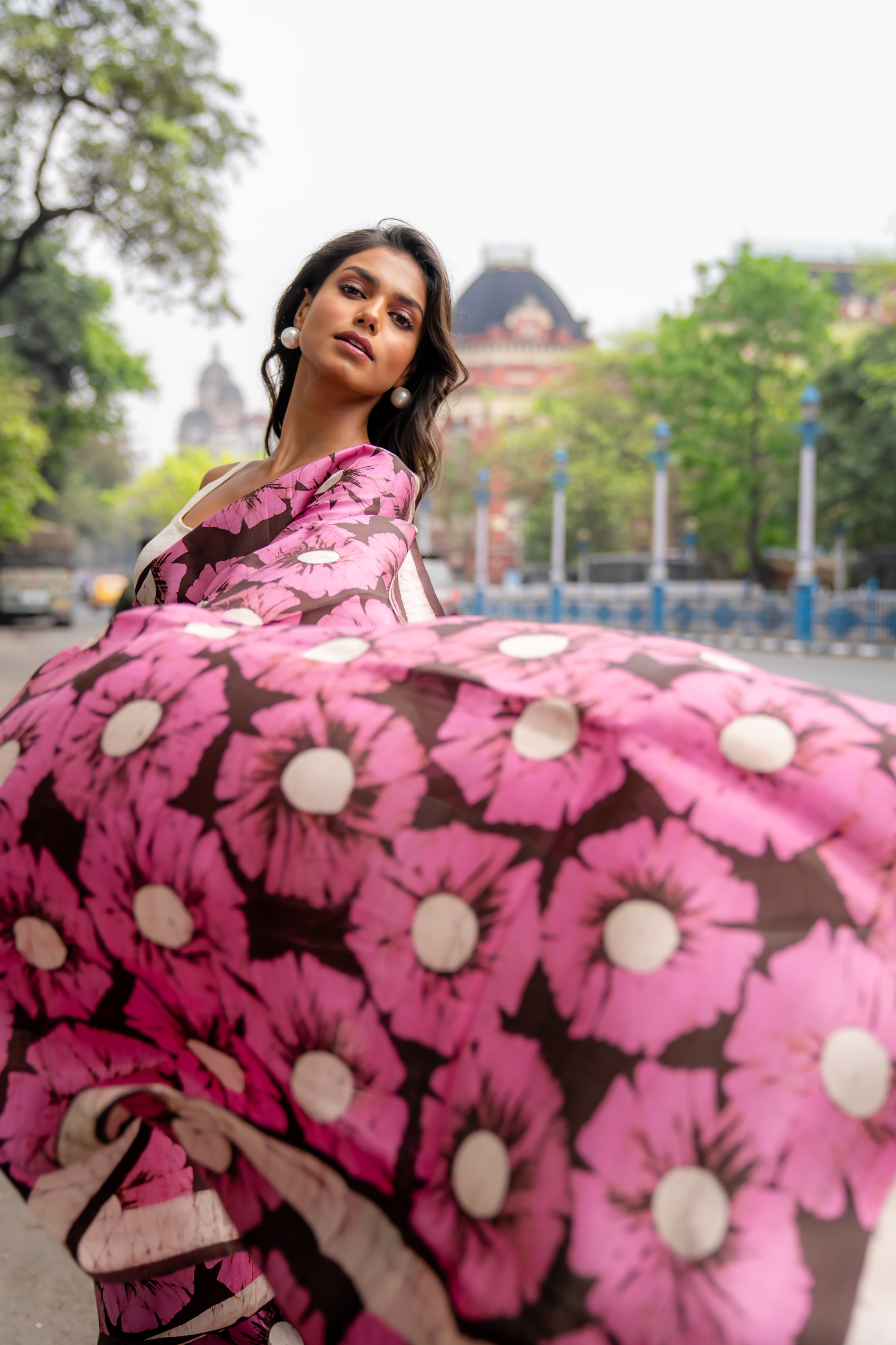 Rosy Petals Hand Block Print Saree: A Bloom of Vibrant Grace