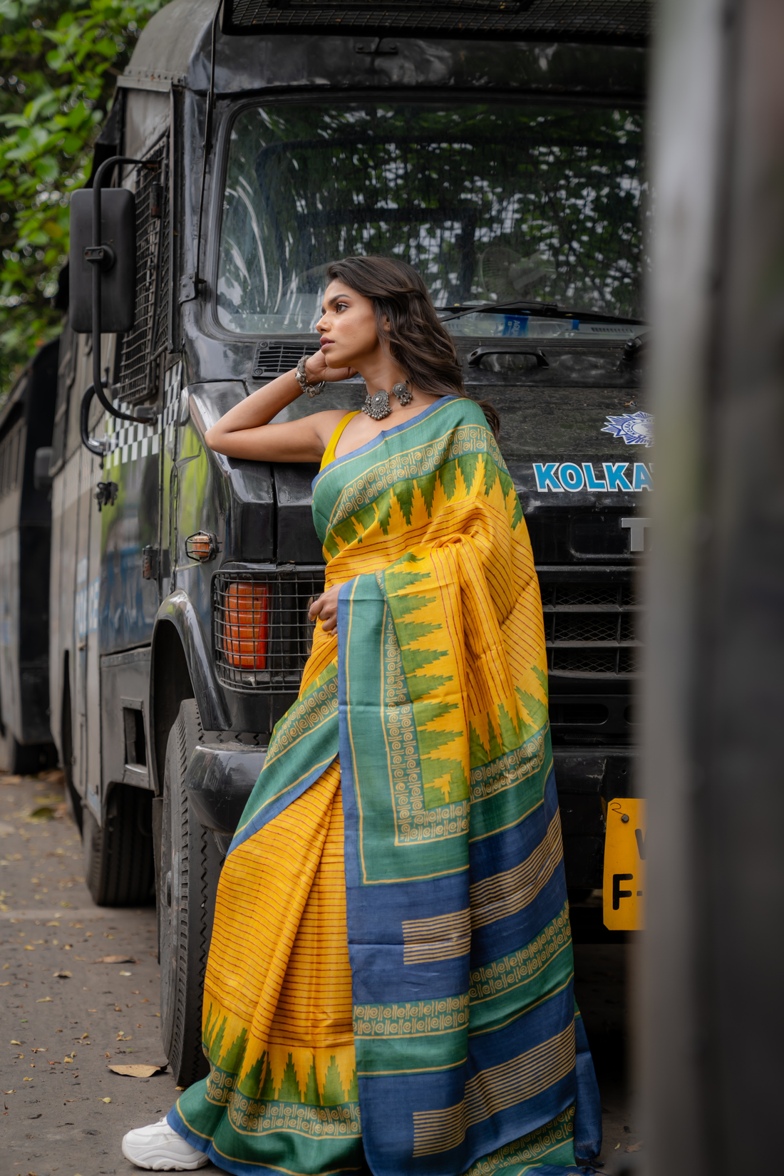 Saffron Horizon Hand Block Print Saree: Sunlit Tradition