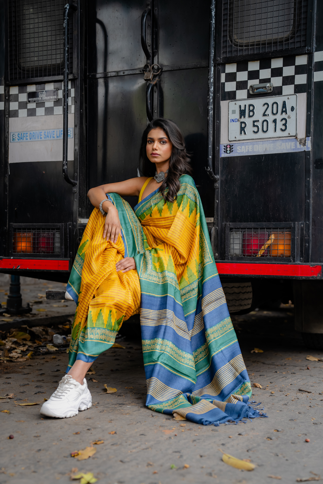 Saffron Horizon Hand Block Print Saree: Sunlit Tradition