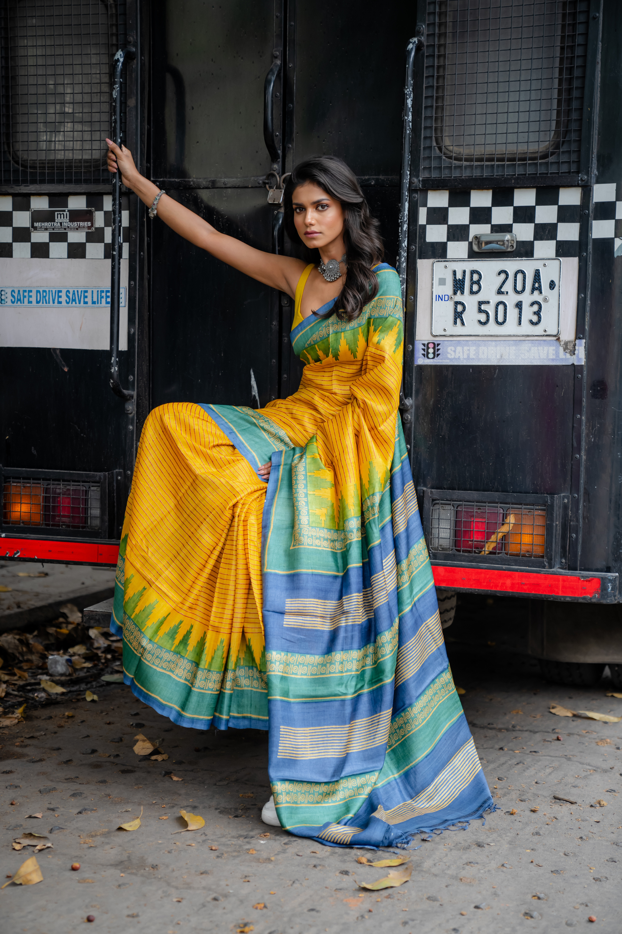 Saffron Horizon Hand Block Print Saree: Sunlit Tradition