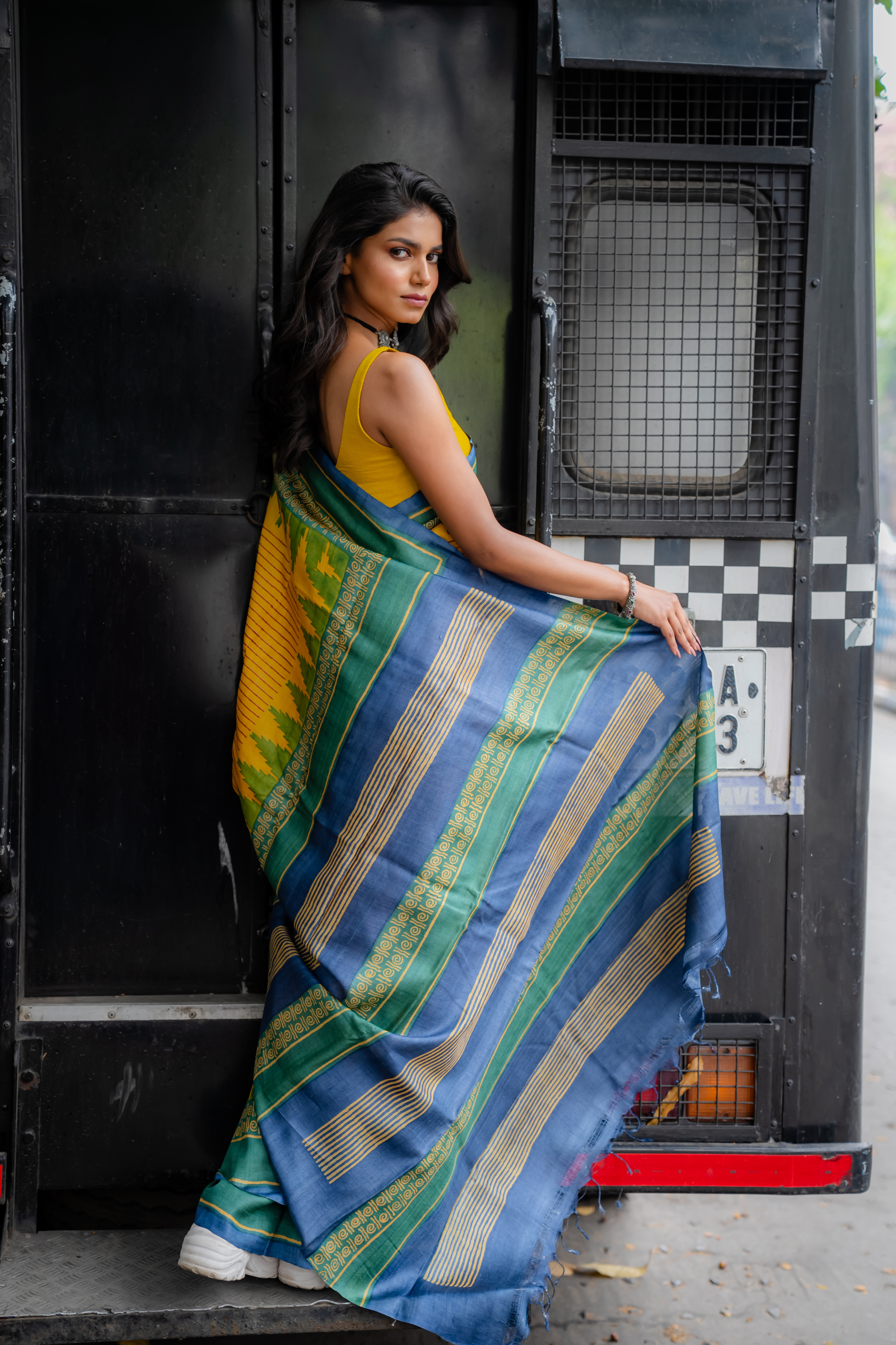 Saffron Horizon Hand Block Print Saree: Sunlit Tradition