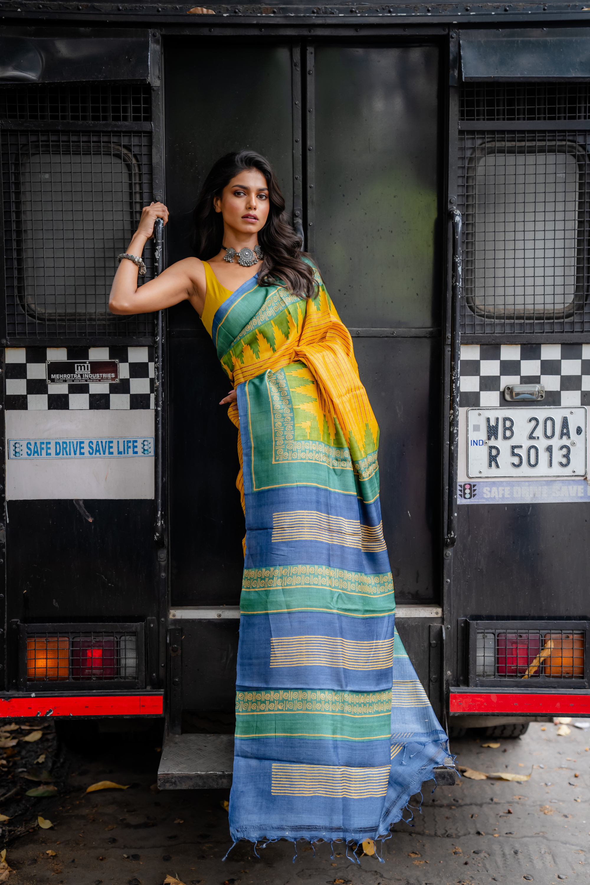 Saffron Horizon Hand Block Print Saree: Sunlit Tradition