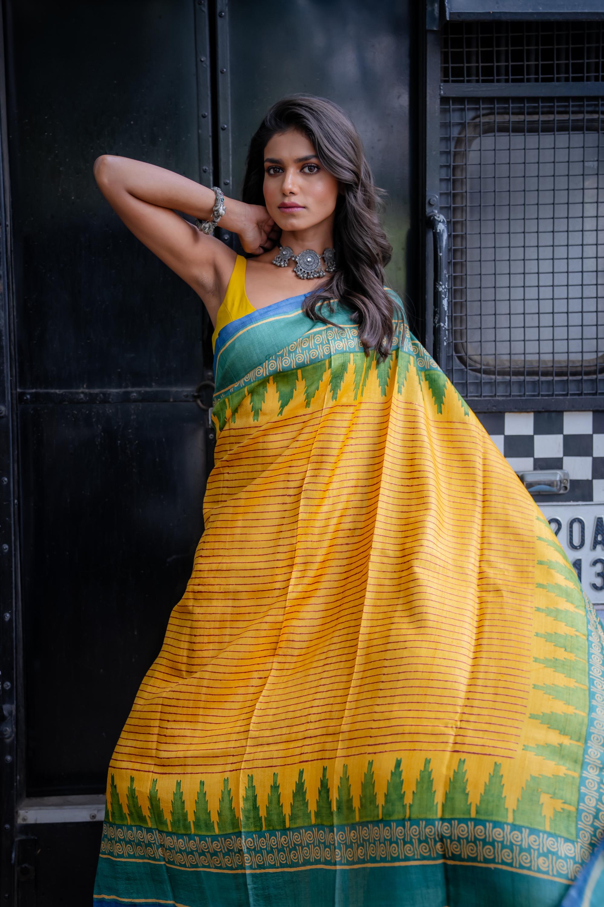 Saffron Horizon Hand Block Print Saree: Sunlit Tradition