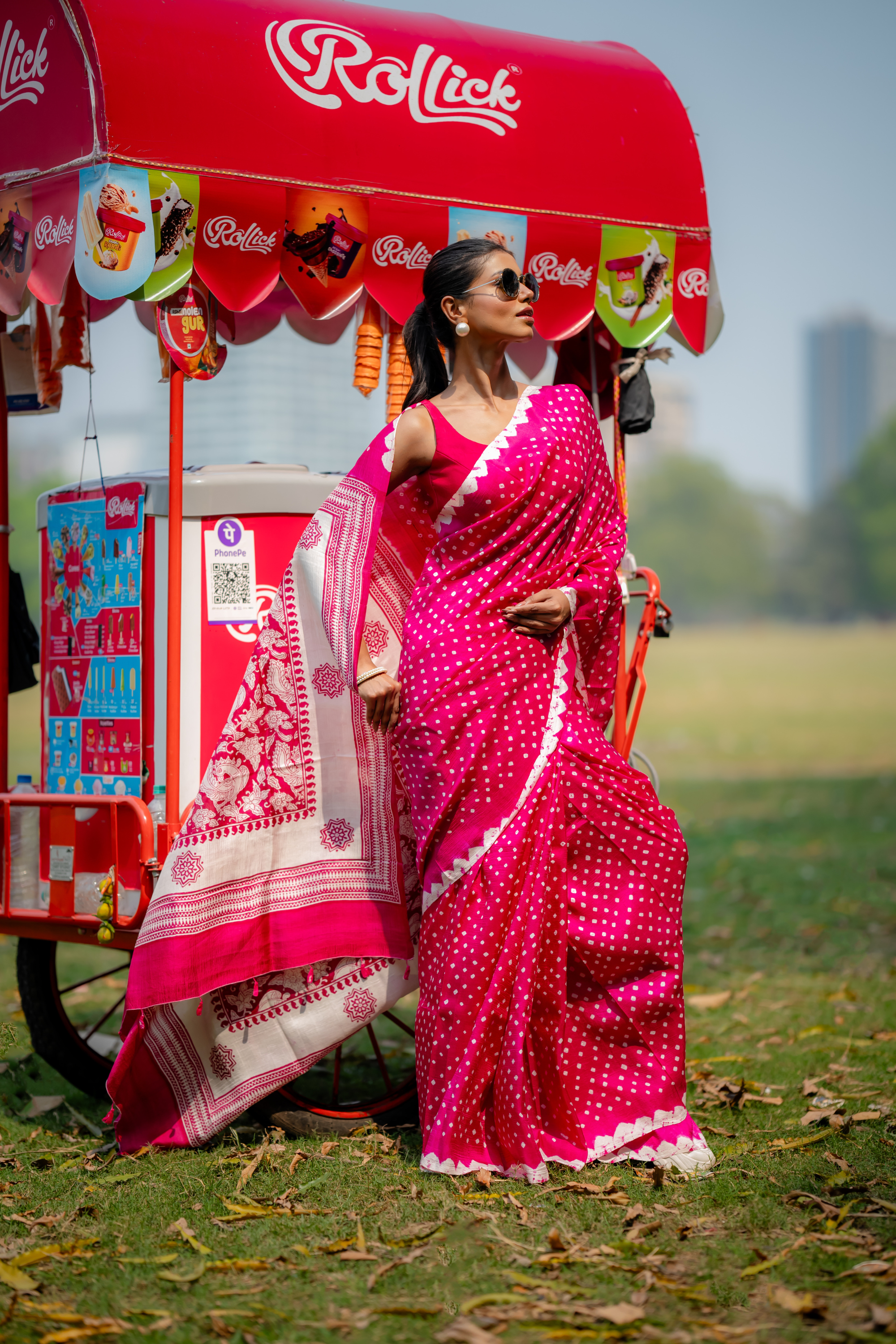 Fuchsia Flora-Dot Hand Block Print Saree: A Celebration of Joy