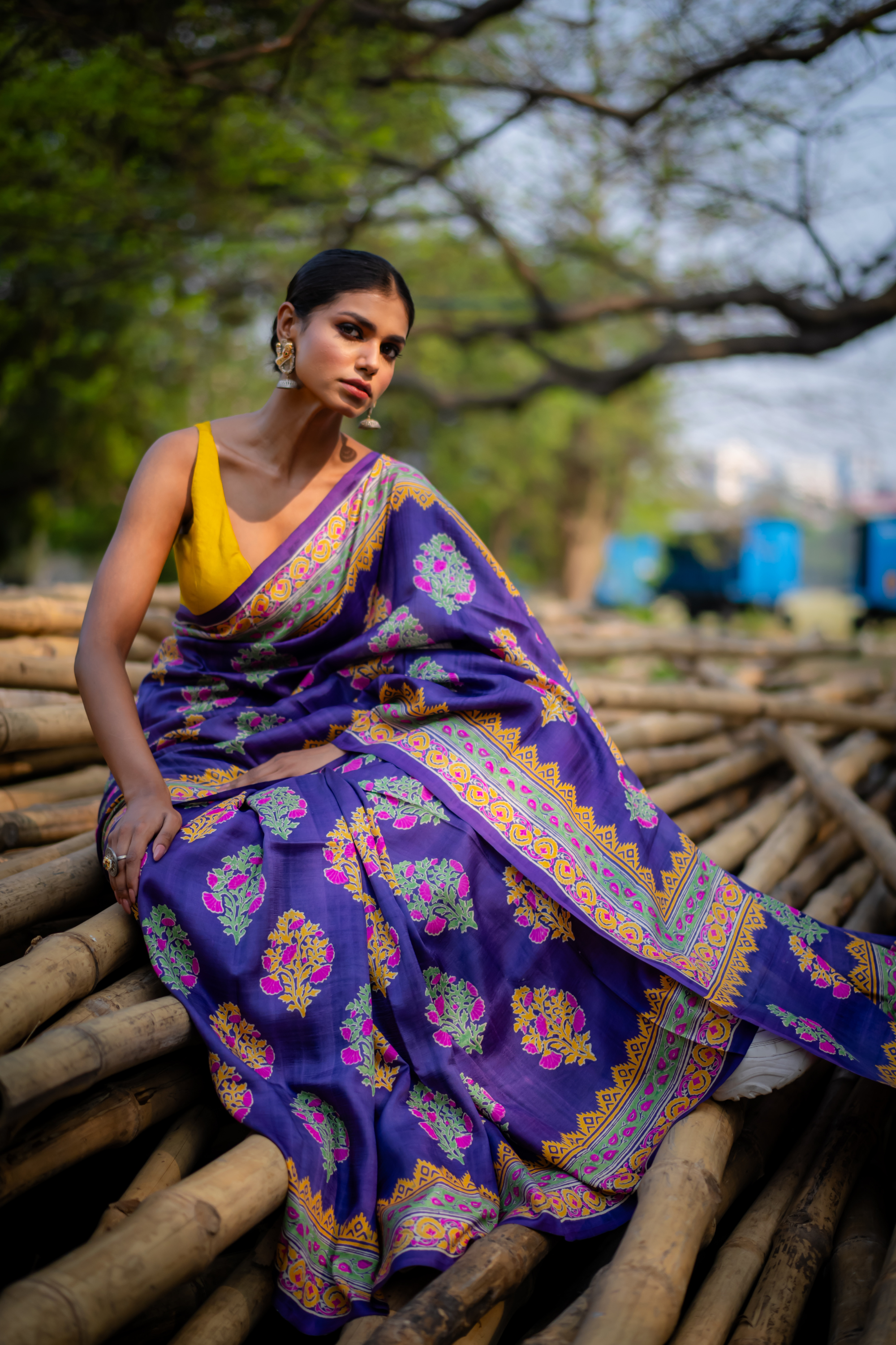 Imperial Indigo Hand Block Print Saree: A Vivid Tapestry of Tradition
