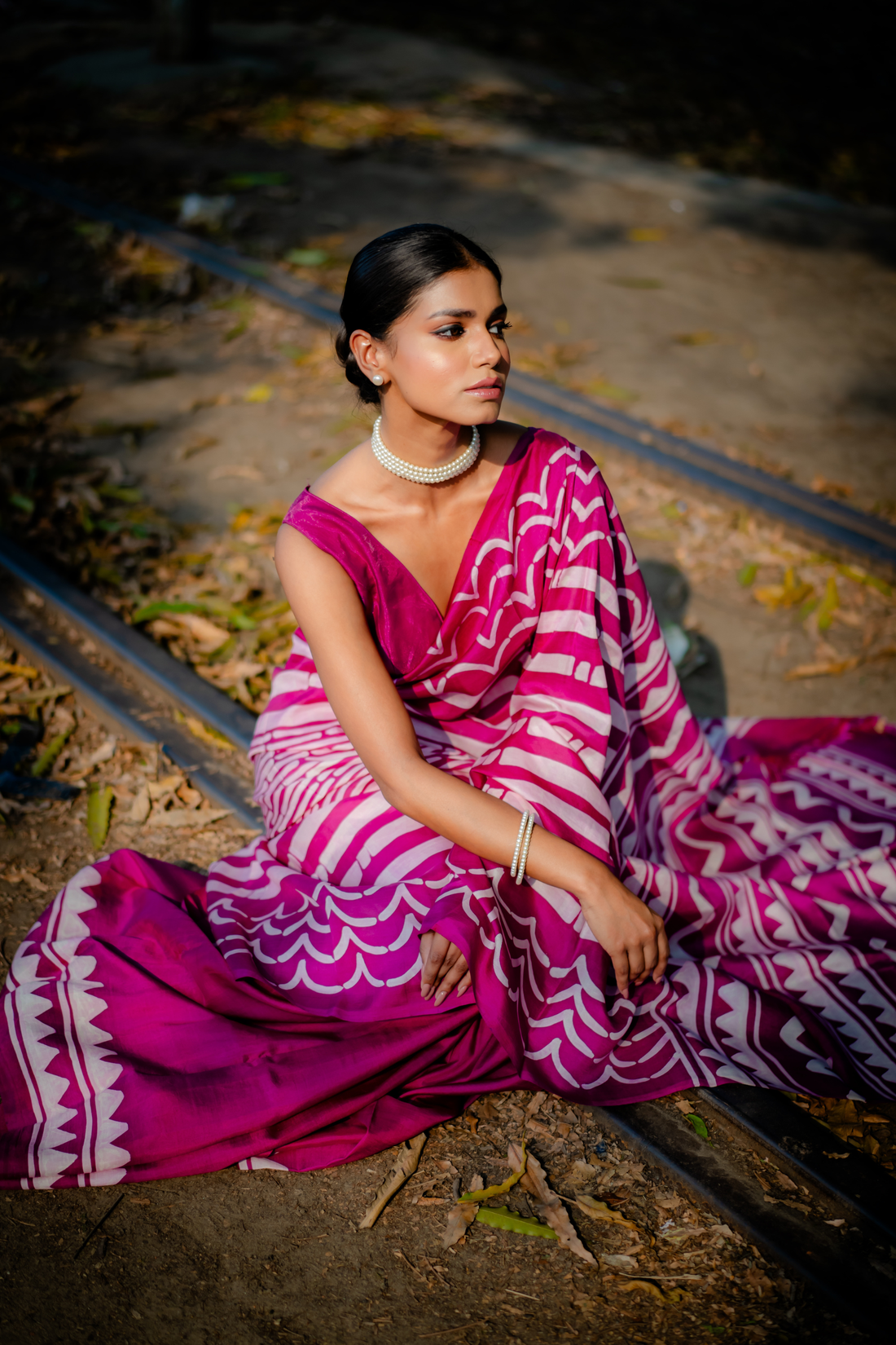 Magenta Wave Hand Block Print Saree: A Symphony of Rhythmic Color